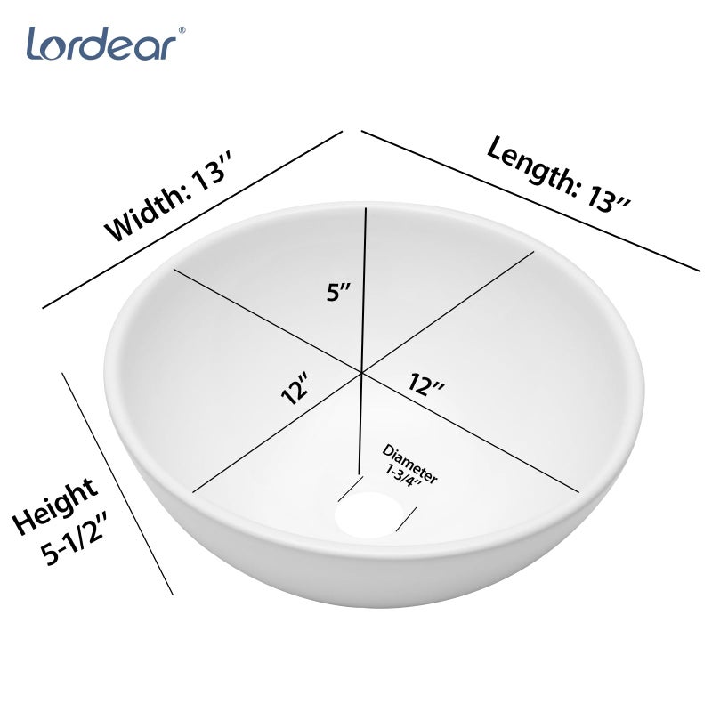 Lordear 13x13 Small Round Bathroom Vessel Sink Modern White Above Counter White Porcelain Ceramic Vessel Sink Art Basin Vanity Bowl Sinks - Image 4